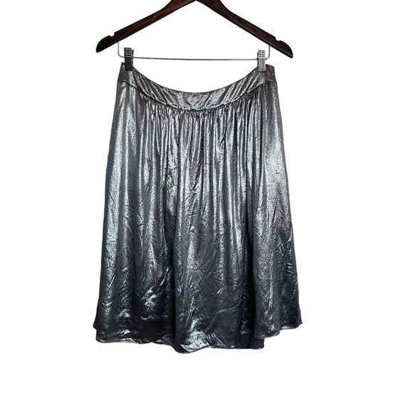 Etro Silver Gray Metallic Pleated Midi Skirt 100% Silk Size 46 /US 10 - Picture 5 of 16